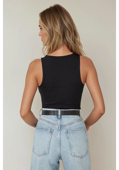 Hiccup Halter Yaka Slim Fit Bodysuit Siyah
