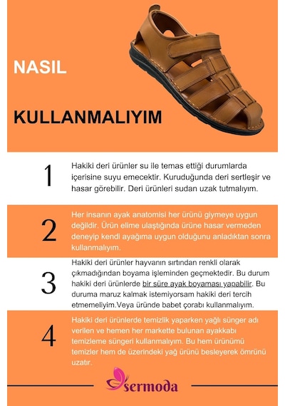Sermoda %100 Hakiki Deri Burnu Kapalı Erkek Sandalet Taba