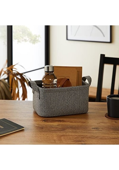 Ocean Home Textile Antrasit Renk Dokulu Kumaş Sepet 24 X 17 X 12 Cm Aahşap