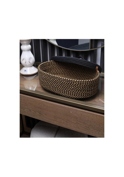 Hasır Jüt Sepet Oval Kapaklı Organizer Düzenleyici 30x20x10 Cm Kırçıl Siyah Kırçıl Siyah