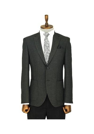 Wessi Kendinden Desenli Slim Fit Sivri Yaka Antrasit Erkek Ceket 001 Wessi Kendinden Desenli Slim Fit Sivri Yaka Antrasit Erkek Ceket 001