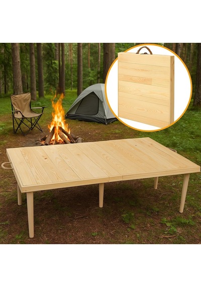 Lexroo Katlanır Kamp, Piknik Ve Bahçe Masası 55x110 Cm - Ham Naturel Renk Çok Renkli