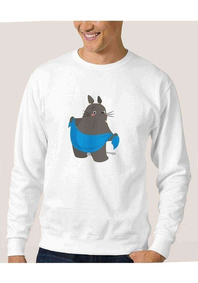 My Neighbor Komşum Totoro Baskılı Beyaz Erkek Örme Sweatshirt (528481255)