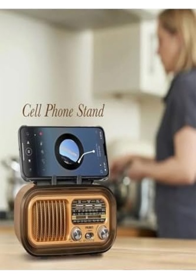 Nostaljik Görünümlü Solar Panelden Şarj Olabilen Telefon Standlı Fm Radyo Bluetooth Hoparlör