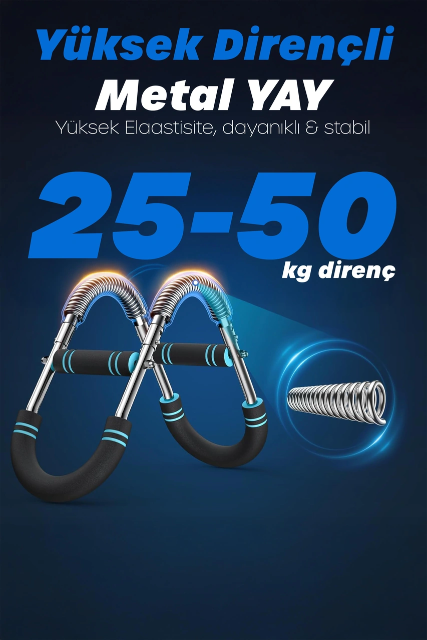 2x Power 25-50kg Ayarlanabilir Çift Metal Yaylı Göğüs & Kol Full Body Egzersiz Aleti Fitness Bar