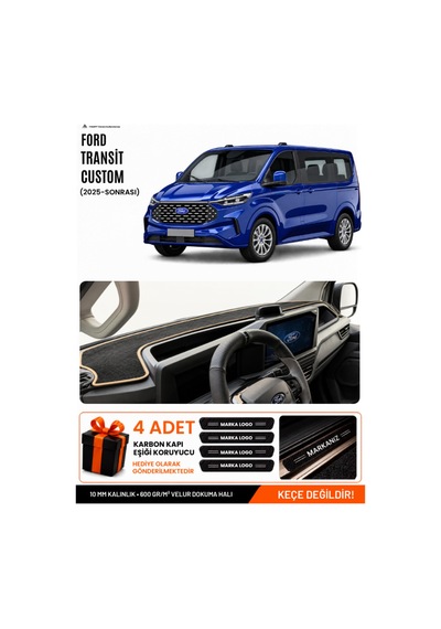 Ford Transit Custom 2025-sonrası Uyumlu Torpido Örtüsü, Torpido Kılıfı - Siyah Bej