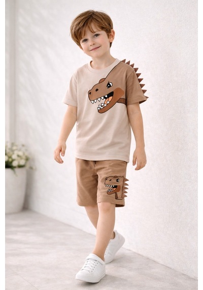Beka Kids Erkek Çocuk Kısa Kollu Dinazor Baskılı Ve Keçeli Şort Ve Tişört Alt-üst İkili Takım Kahverengi Beka Kids Erkek Çocuk Kısa Kollu Dinazor Baskılı Ve Keçeli Şort Ve Tişört Alt-üst İkili Takım Kahverengi