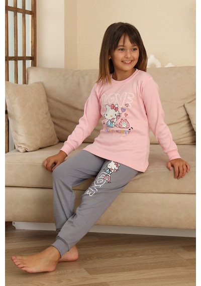 Miniğimin Cicileri Hll Kty Love Baskılı Kız Çocuk Pijama Tak... Pembe