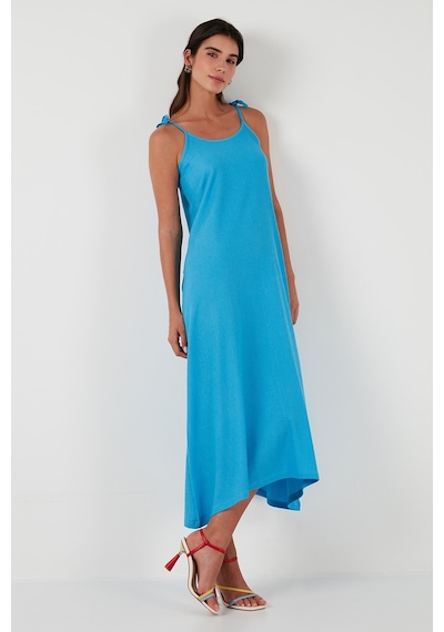 Lela Regular Fit Ip Askılı Uzun Bayan Elbise 5865732 Bebe Mavi