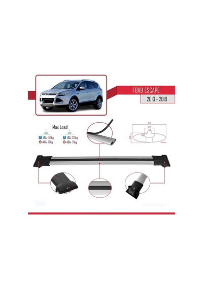 Ford Escape 2013-2019 Arası İle Uyumlu Fly Model Ara Atkı Tavan Barı Gri