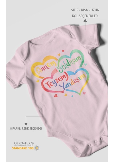 Morivokids Annem Yoldaşım Teyzem Yandaşım Kısa Kollu Bebek Body Bebe Pembe