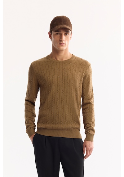 Avva Erkek Kamel Bisiklet Yaka %100 Akrilik Dokulu Triko Regular Fit Kazak E005088 Camel