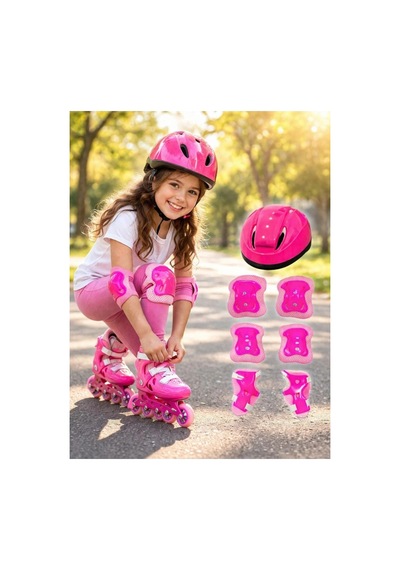 Plentifulbisiklet Kaykay Paten Çocuk Kaskı Ve Dizlik Set Pempe/pembe