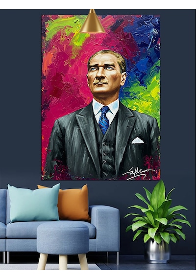 Modern Mustafa Kemal Atatürk Portresi Dekoratif Kanvas - Mdf Ahşap Tablo