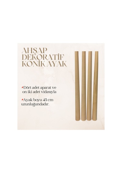Doğal Ahşap Konik Ayak 45 Cm Masa Sandalye Sehpa Ayağı 4' Lü Set Aparat Ve Vida Hediyeli Ahşap