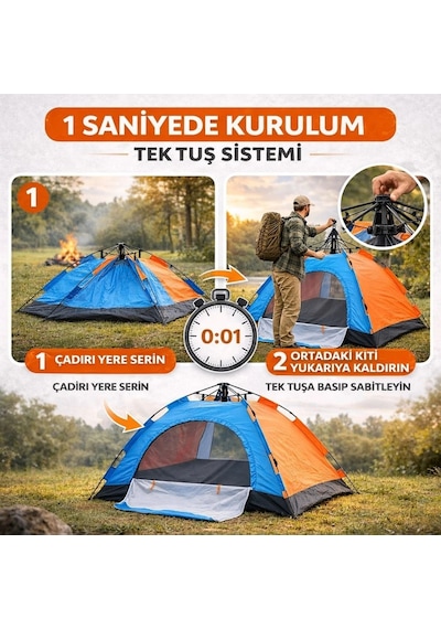 Lunaev 10 Kişilik Otomatik Kurulum Kamp Çadırı Outdoor , Suya Dayanıklı Hızlı Kurulum Piknik Ve Do Açık Bej
