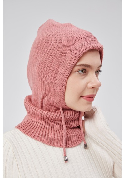 Derikem Lüks Kadın Kışlık Balaclava Triko Örme Başlık Pembe