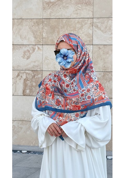 Qalortex Scarf Pamuklu Piraye Desen Eşarp - Turkuaz