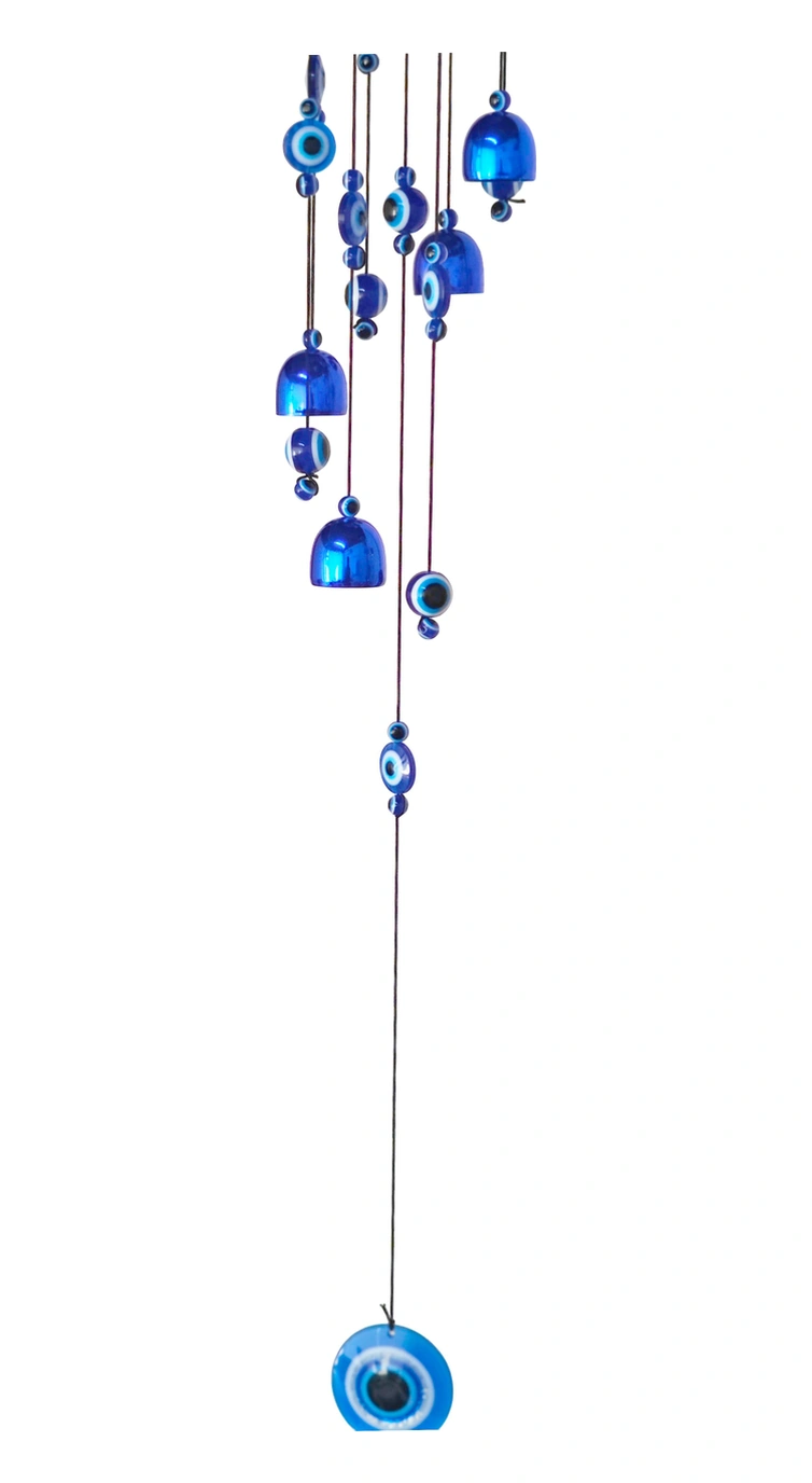 Feng Shui Nazar Boncuğu Rüzgar Çanı Metal Kötü Göze Karşı Dış Mekan Dekoratif Bahçe Kapı Süsü 80 Cm. 60  Cm
