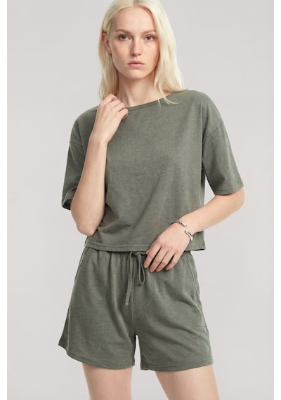Akbeniz Kısa Kollu Şortlu Pijama Takımı Haki