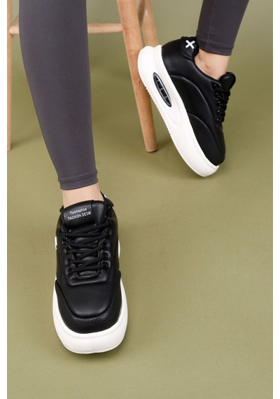 Markasende Erg Kadın Siyah Beyaz Air Kalın Tabanlı Sneaker Rahat Spor Ayakkabı Deri Görünümlü Siyah Markasende Erg Kadın Siyah Beyaz Air Kalın Tabanlı Sneaker Rahat Spor Ayakkabı Deri Görünümlü Siyah