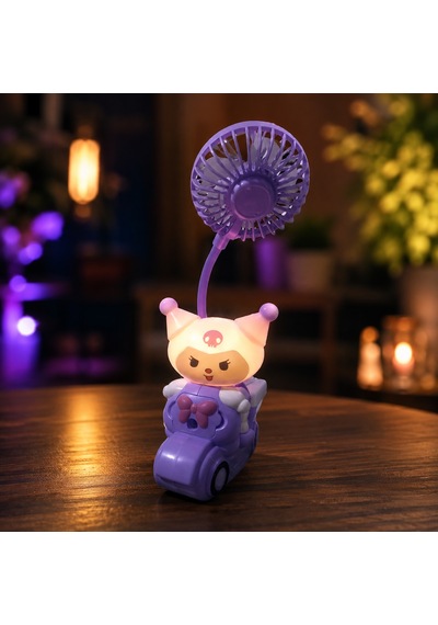 Vıp Yüksek Kalite Mor Kuromi Masa Fanı Mini Fan Işıklı Kalem Traşlı Mini Kalemlikli Şarjlı Masa Fanı