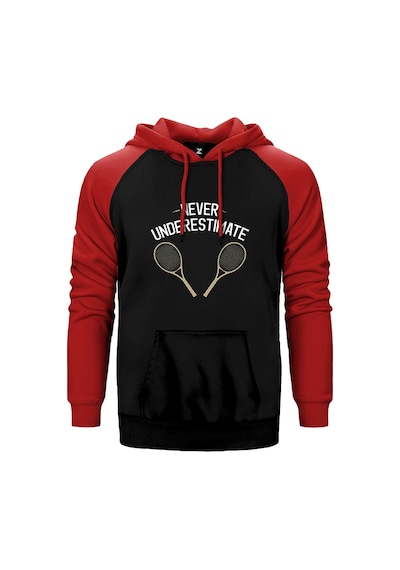 Tennis Never Underestimate Kırmızı Renk Reglan Kol Kapşonlu Sweatshirt Kırmızı