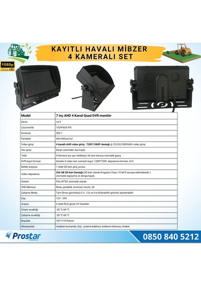 Kayıtlı Ahd Mibzer Havalı Tohum Makinesi 4 Kameralı 7 İnç Monitö