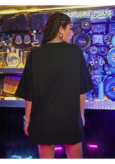 Flood Of Style Kadın Palm Springs Siyah Baskılı Oversize Tshırt