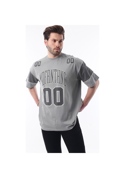 Madmext Boyalı Gri Baskılı Pamuklu Oversize Erkek T-shirt 7035 Boyalı Gri