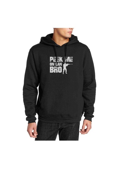 Pubg Peek Me On Lan Bro Baskılı Siyah Erkek Örme Kapşonlu Sweat