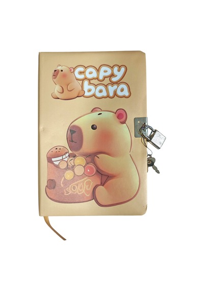 Capybara Hatıra Defteri Günlük Kilitli Defter 80 Yaprak - Oyuncaklı Kapibara Kahverengi