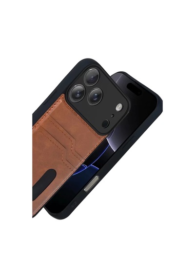 Newface Apple iPhone Uyumlu 17 Pro Max Sara Kartvizitli Deri Kılıf - Taba