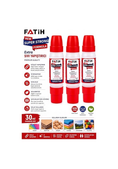 Sıvı Yapıştırıcı Çift Uçlu Şeffaf 30ml 3 Adet Fatih Çift Taraflı Uhu Kağıt Karton Yapıştırıcısı Okul Büro Ofis