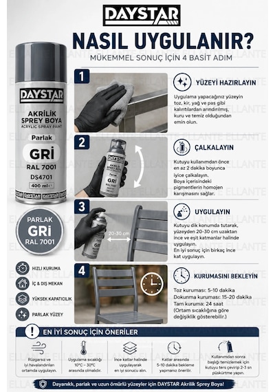 Parlak Gri Akrilik Sprey Boya Ral 7001 400 Ml Hızlı Kuruyan Yüksek Kapatıcılı Metal Ahşap Plastik Bo Çok Renkli Parlak Gri Akrilik Sprey Boya Ral 7001 400 Ml Hızlı Kuruyan Yüksek Kapatıcılı Metal Ahşap Plastik Bo Çok Renkli
