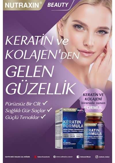 Keratin Formula Saç Bakım Vitamini - Kolajen,keratin,biotin,çinko,larginin,lsistein 60 Adet Tablet