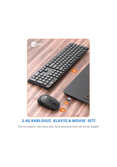 Lecoo Km2001 Klavye & Mouse Kablosuz Set Siyah Optik