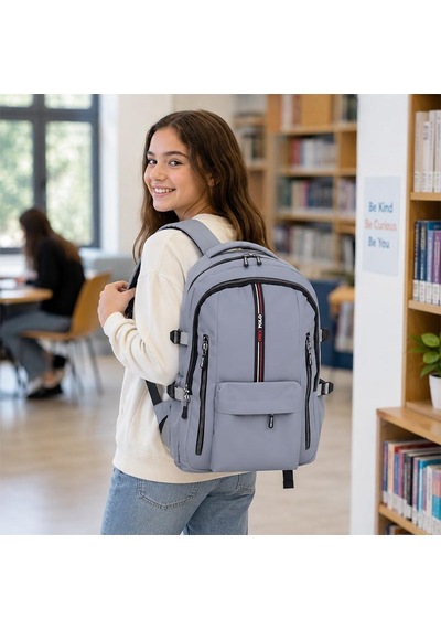 Unisex Çok Bölmeli Okul Sırt Çantası Ortaokul, Lise, Seyahat Ve Outdoor Gri