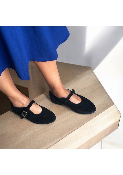 Ne&ve Shoes Siyah Süet Hakiki Deri Tokalı Babet