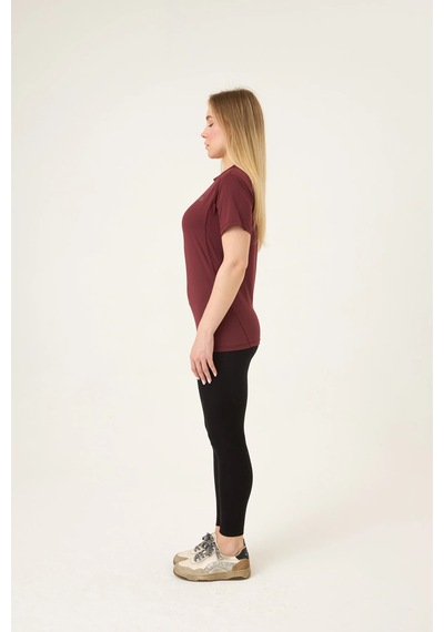 Zoor Kadın Kısa Kol Compression Fitness Gym Spor Body Tshirt Bordo