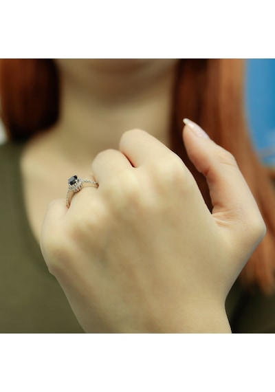 Lova Pırlantalı Oval Safir Anturaj Yüzük - 1040087
