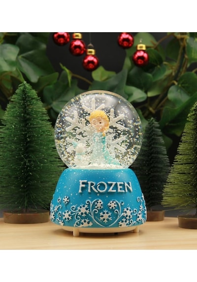 Frozen Temalı Büyük Boy Püskürtmeli Işıklı Ve Müzikli Kar Küresi-mavi