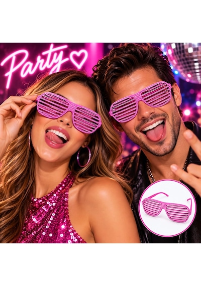 Gümüş Detaylı Pembe Panjur Parti Gözlüğü