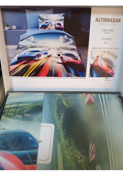 Altınbaşak %100 Pamuk Tek Kişilik Nevresim Takımı Turbo Sky
