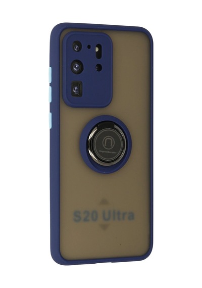Newface - 830 - Samsung Galaxy S20 Ultra Kılıf Montreal Yüzüklü Silikon Kapak - Kmrsfres - - Lacivert