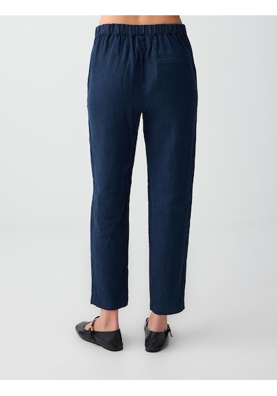 Jimmy Key Lacivert %100 Keten Normal Paça Yüksek Bel Dokuma Pantolon 6sw186633494