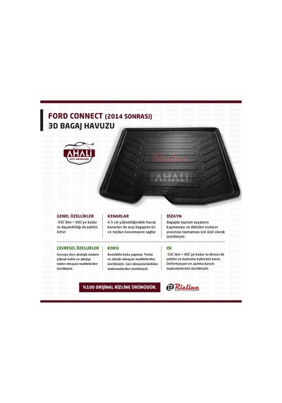 Rizline Ford Connect 2014 Sonrası 3D Bagaj Havuzu+Araç Kokusu