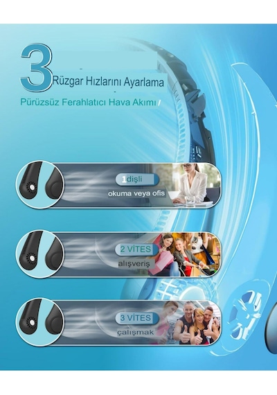 4000 Mah Şarjlı Boyun Askılı Kanatsız Vantilatör 3 Kademeli Sessiz Fan