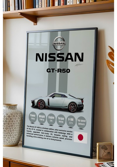 Nissan Gt-r50 Premium Spor Araba Çerçeveli Tablo - Teknik Özellikli Limited Edition Duvar Dekoru Siyah