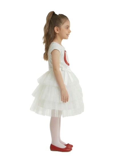 Mnk Baby & Kids Ay Yıldız Motifli Kız Çocuk 23 Nisan Elbisesi M00813 Beyaz